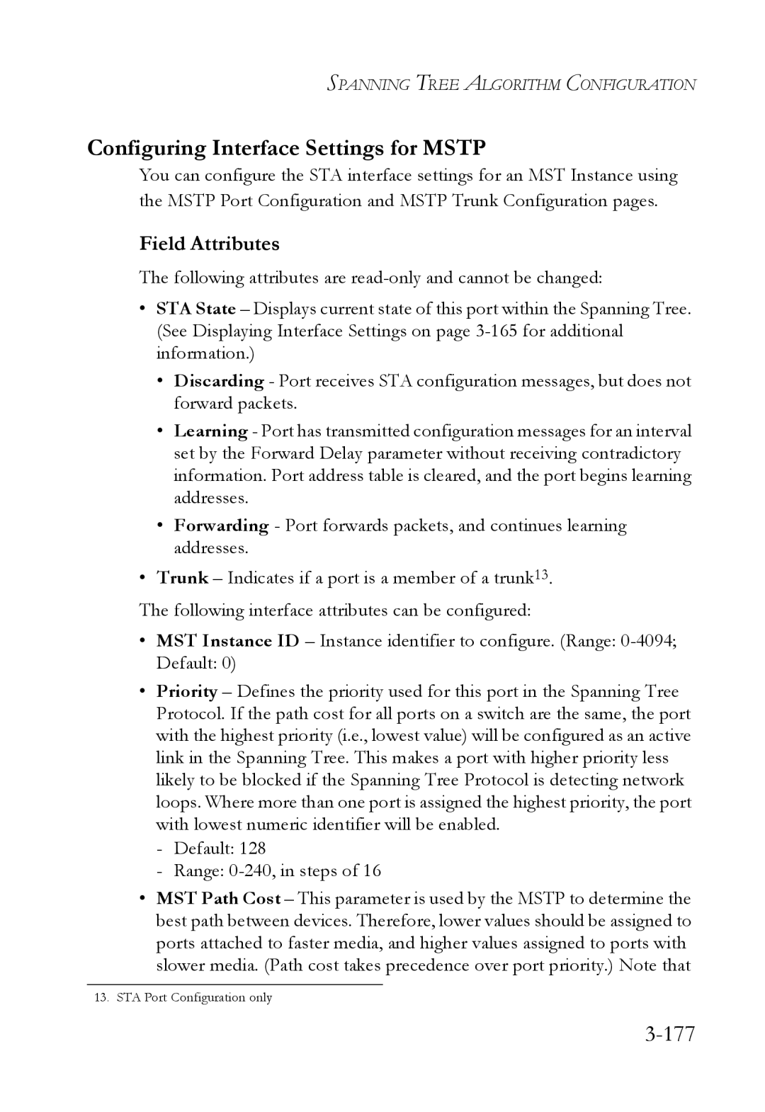 SMC Networks SMC6824M manual Configuring Interface Settings for Mstp, 177 