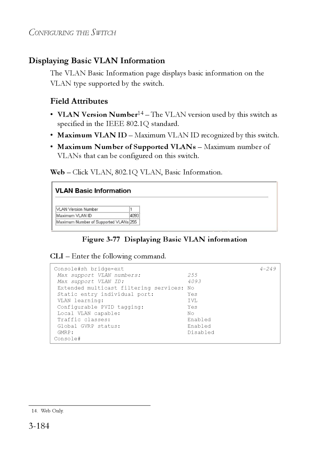 SMC Networks SMC6824M manual 184, Displaying Basic Vlan Information, Web Click VLAN, 802.1Q VLAN, Basic Information 