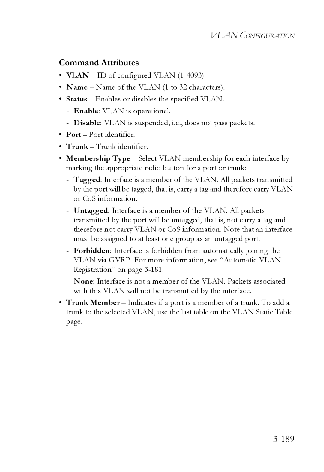 SMC Networks SMC6824M manual 189, Command Attributes 