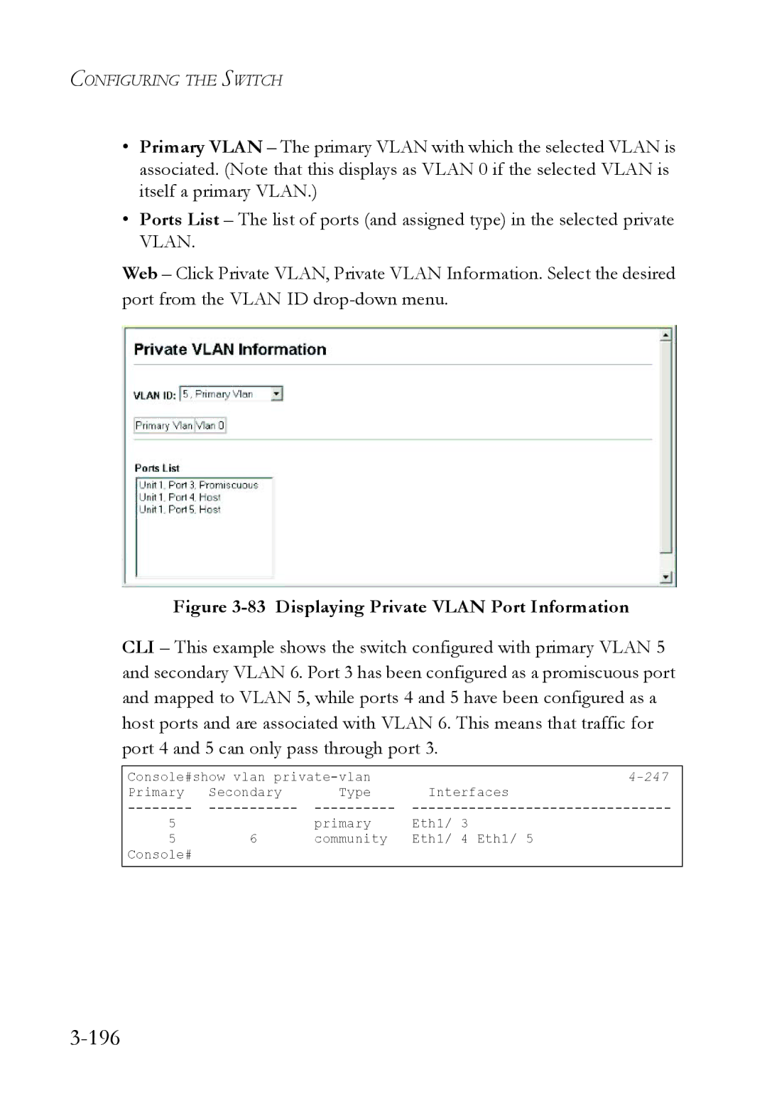 SMC Networks SMC6824M manual 196, Displaying Private Vlan Port Information 