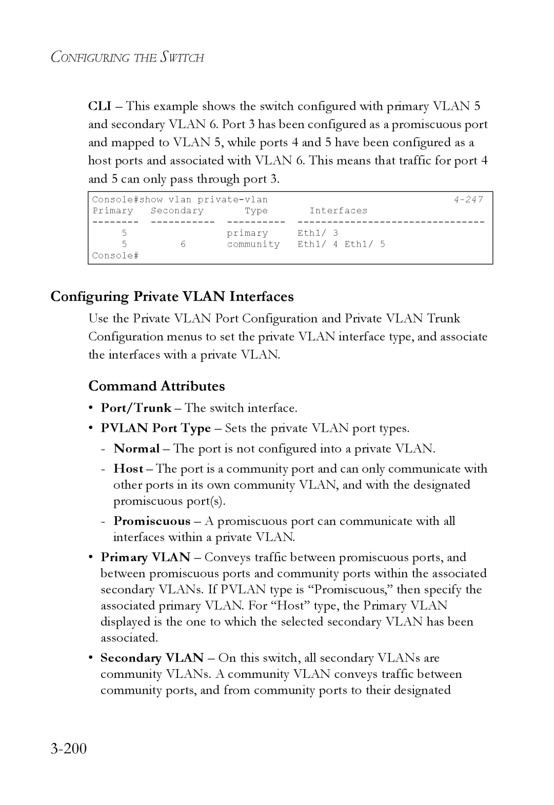 SMC Networks SMC6824M manual 200, Configuring Private Vlan Interfaces 