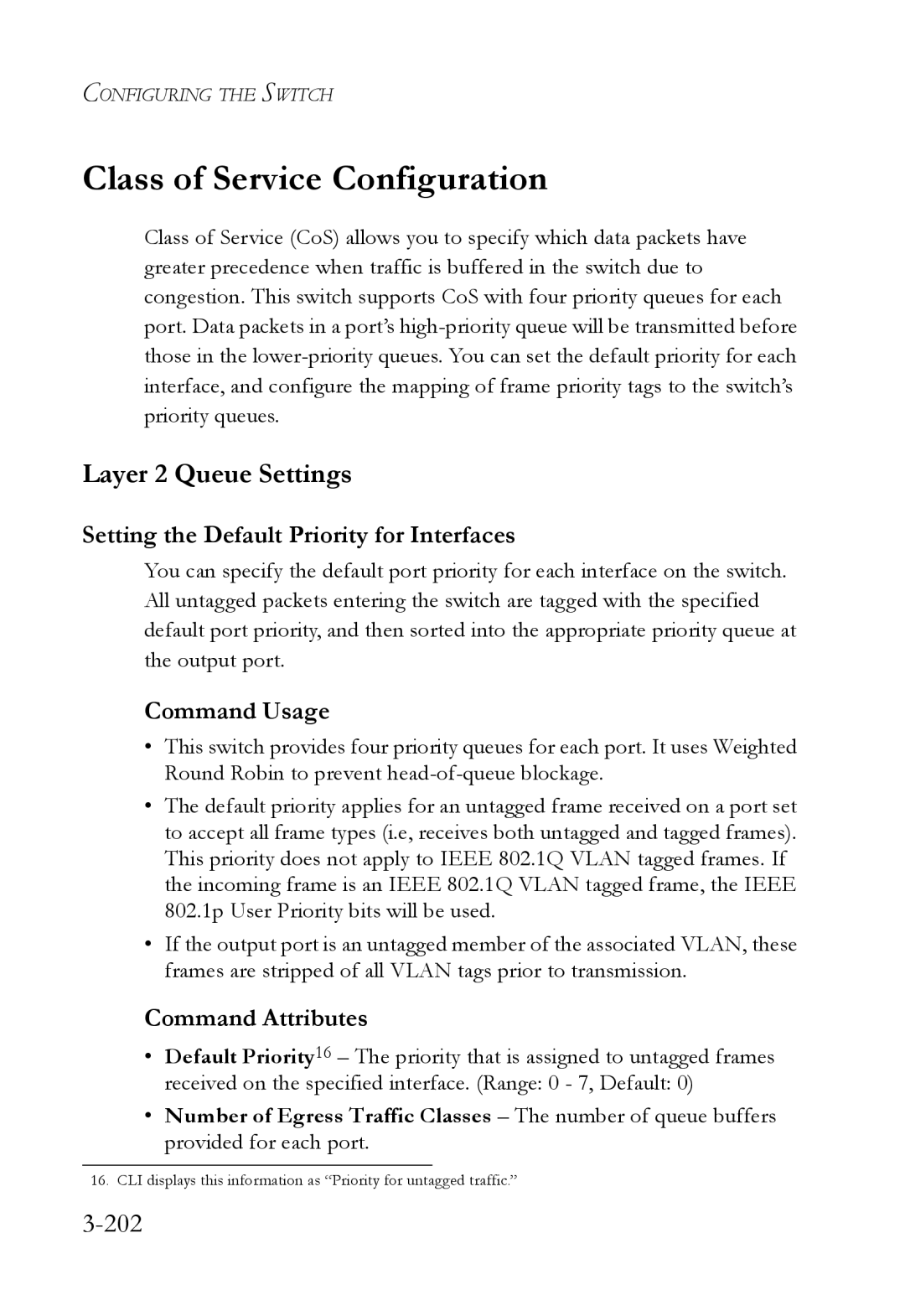 SMC Networks SMC6824M manual Class of Service Configuration, Layer 2 Queue Settings, 202 