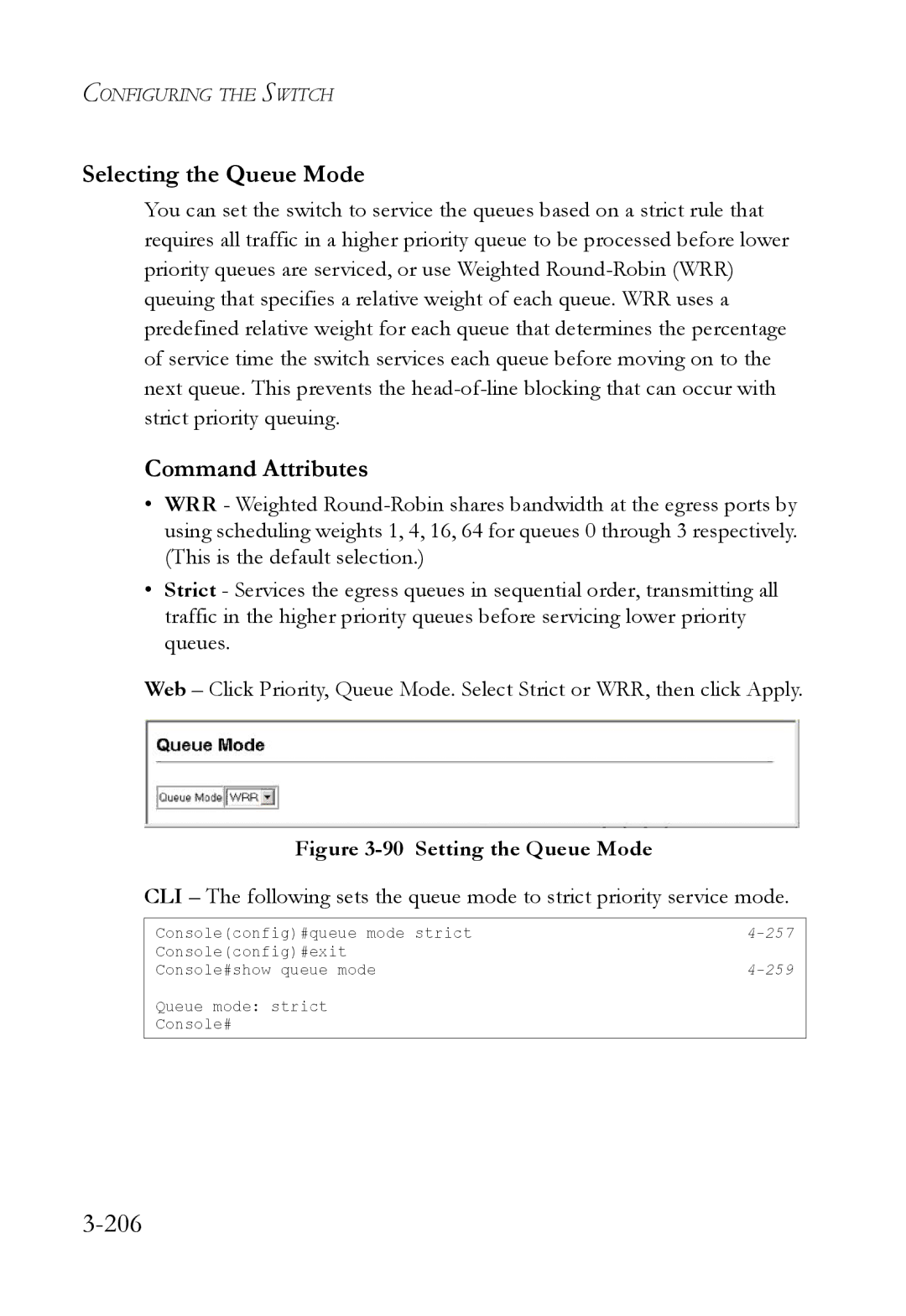 SMC Networks SMC6824M manual 206, Selecting the Queue Mode 