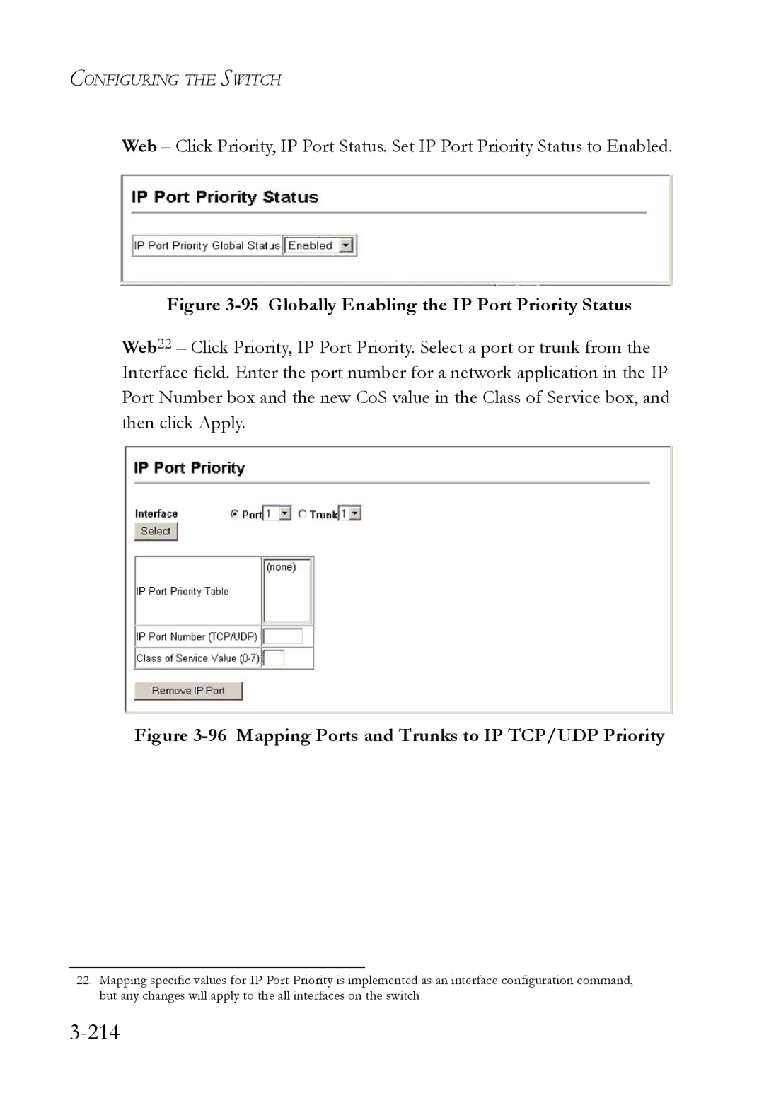 SMC Networks SMC6824M manual 214, Globally Enabling the IP Port Priority Status 