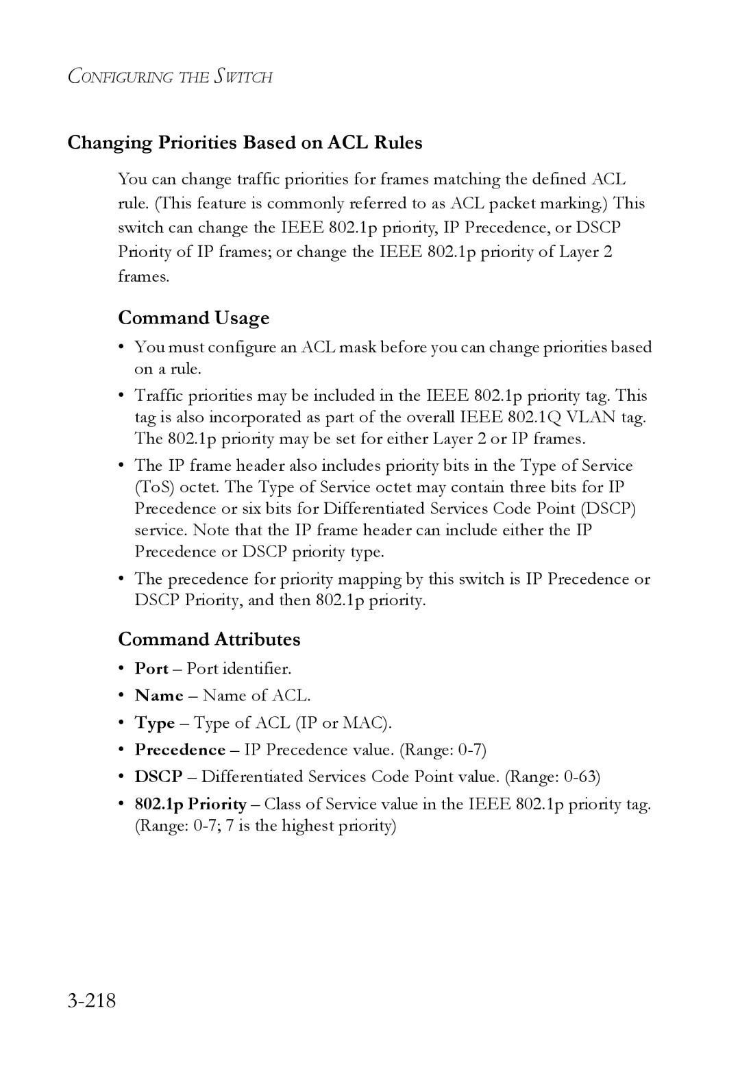 SMC Networks SMC6824M manual 218, Changing Priorities Based on ACL Rules 