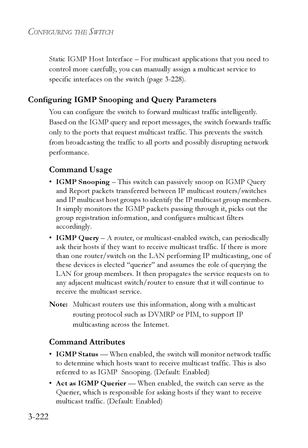 SMC Networks SMC6824M manual 222, Configuring Igmp Snooping and Query Parameters 