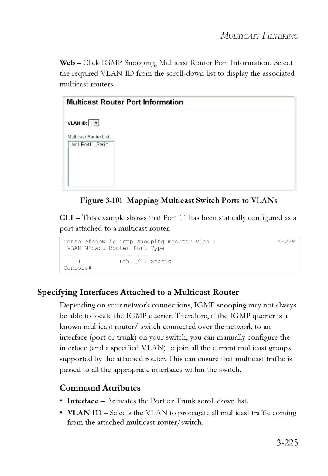 SMC Networks SMC6824M manual 225, Specifying Interfaces Attached to a Multicast Router 