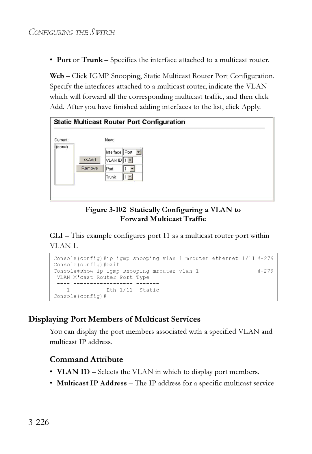 SMC Networks SMC6824M manual 226, Displaying Port Members of Multicast Services 