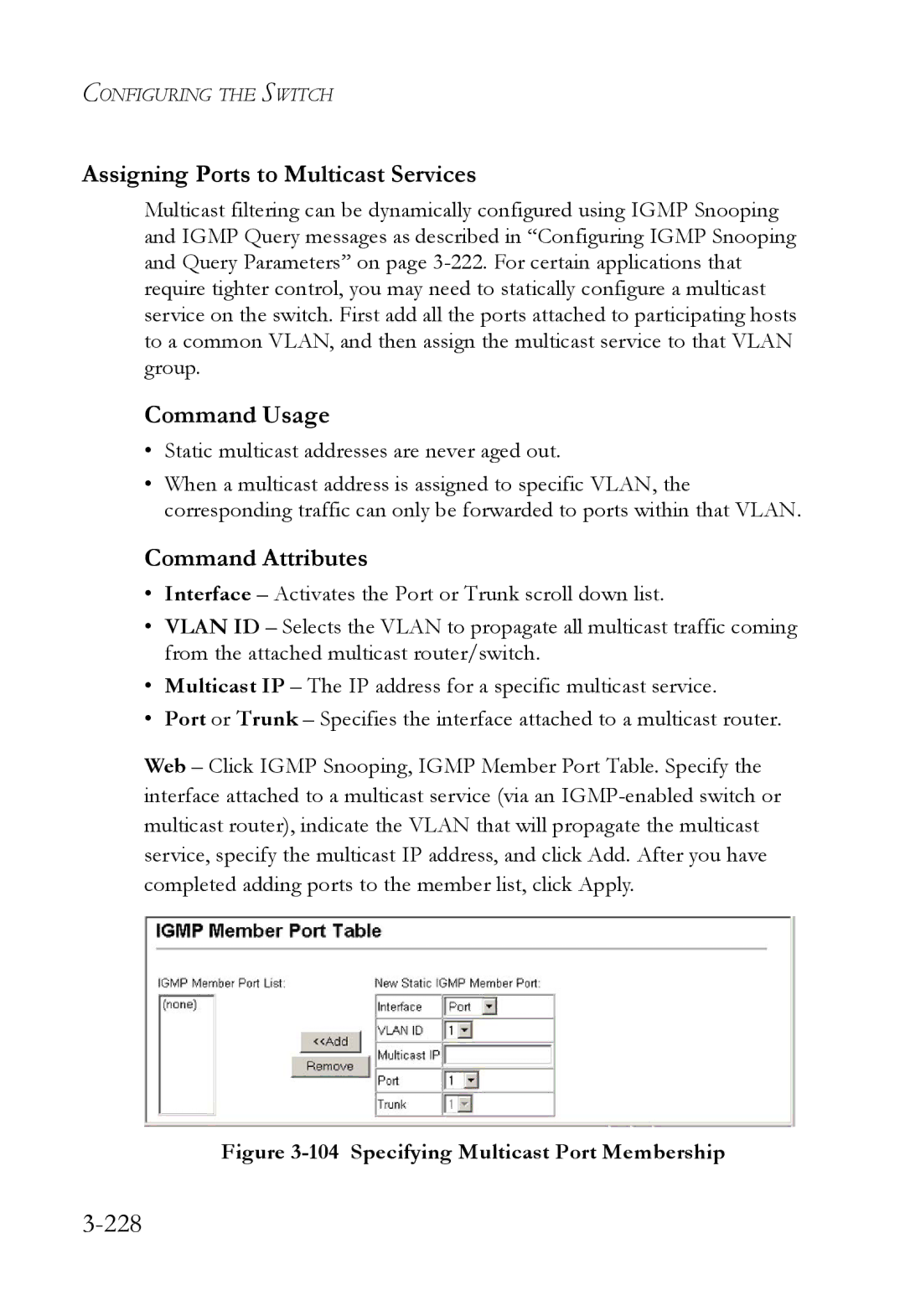 SMC Networks SMC6824M manual 228, Assigning Ports to Multicast Services 