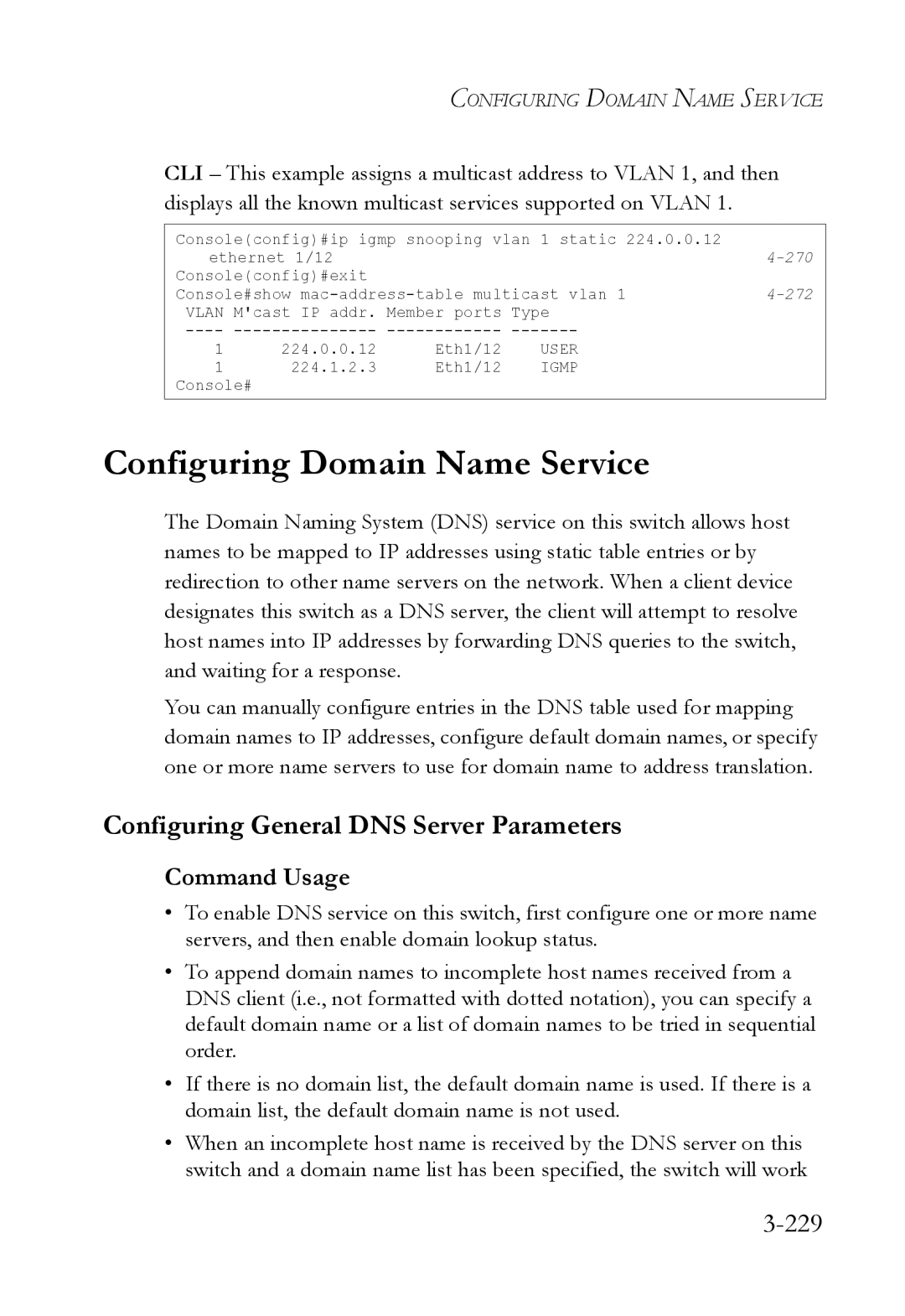 SMC Networks SMC6824M manual Configuring Domain Name Service, Configuring General DNS Server Parameters, 229 