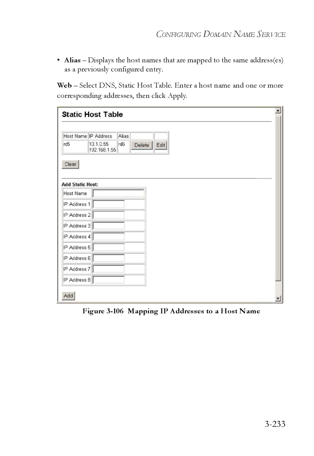 SMC Networks SMC6824M manual 233, Mapping IP Addresses to a Host Name 