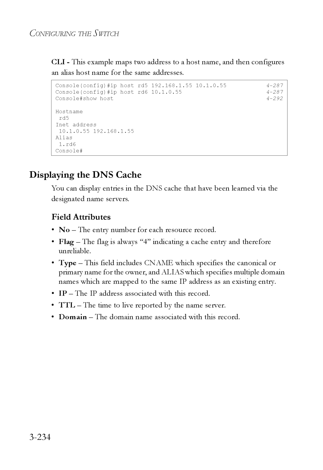 SMC Networks SMC6824M manual Displaying the DNS Cache, 234 