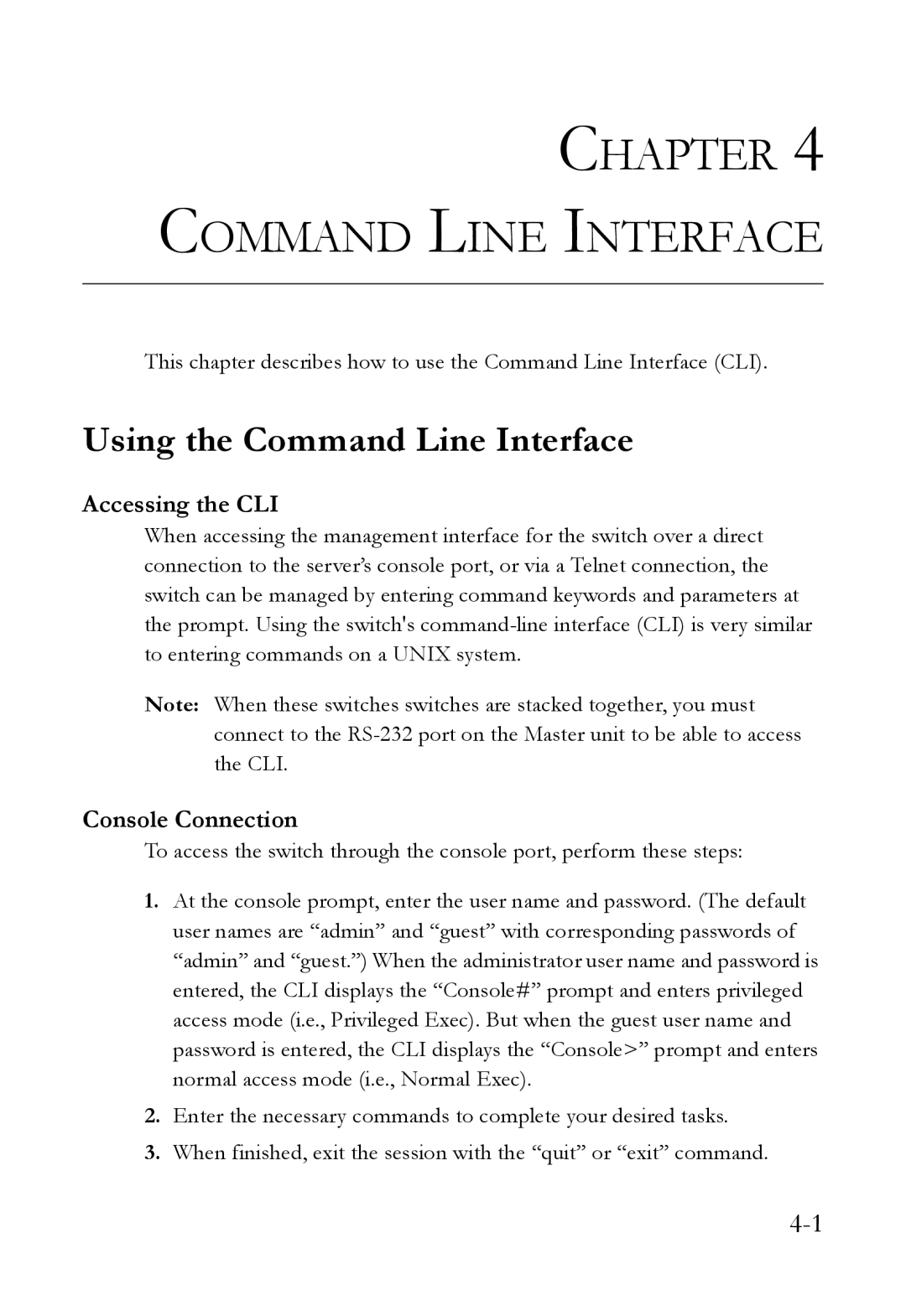 SMC Networks SMC6824M manual Using the Command Line Interface, Accessing the CLI, Console Connection 