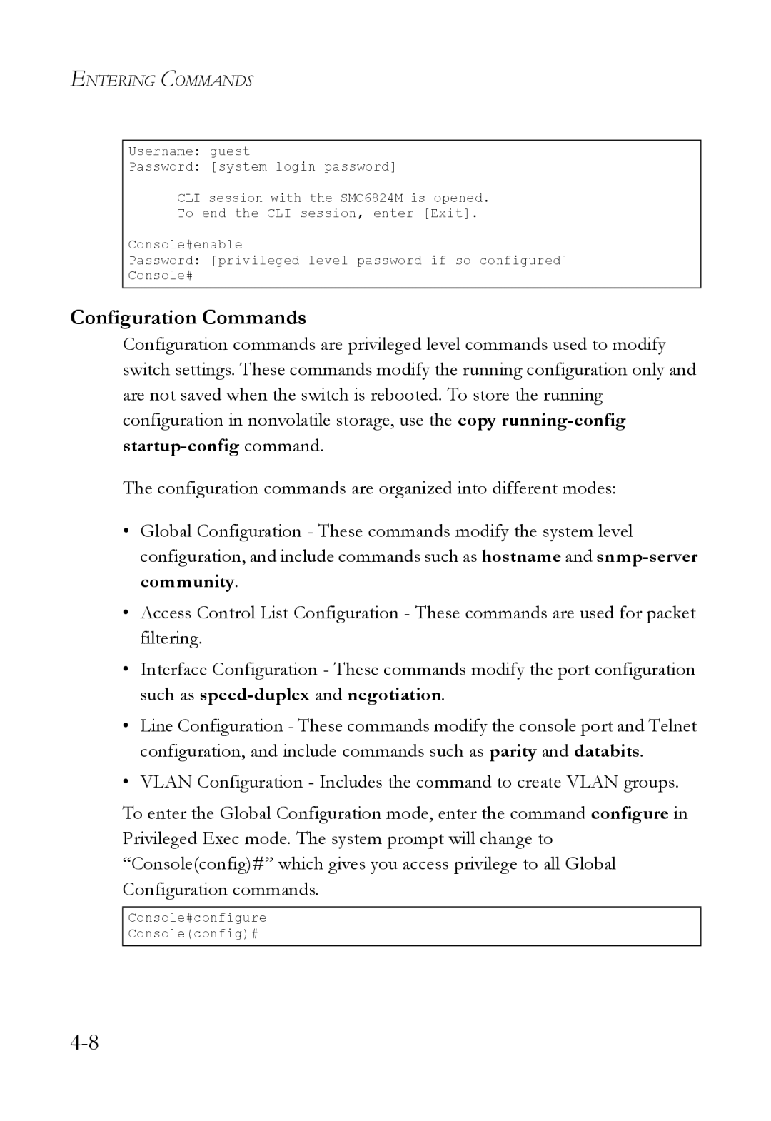 SMC Networks SMC6824M manual Configuration Commands 