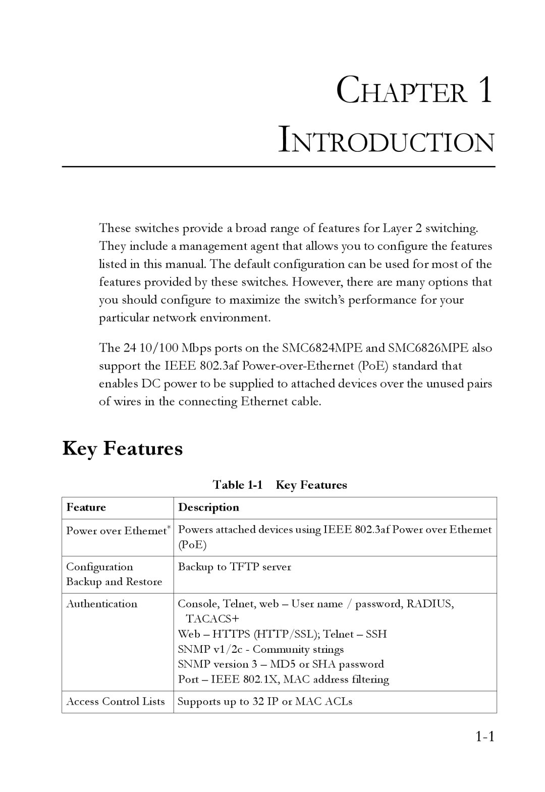 SMC Networks SMC6824M manual Key Features, Feature Description 