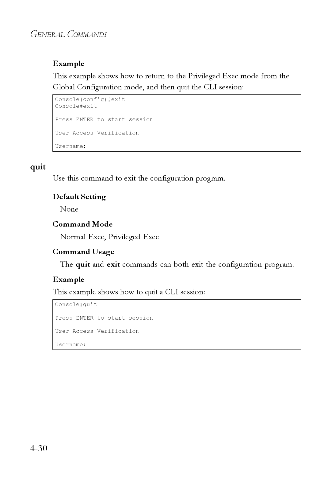 SMC Networks SMC6824M manual Quit, Use this command to exit the configuration program 