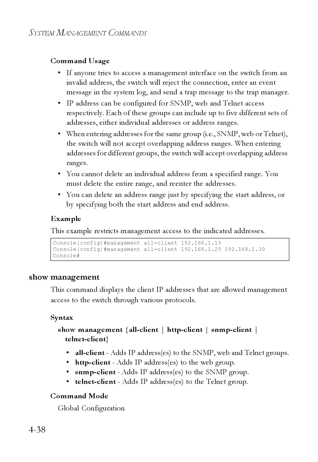 SMC Networks SMC6824M manual Show management 