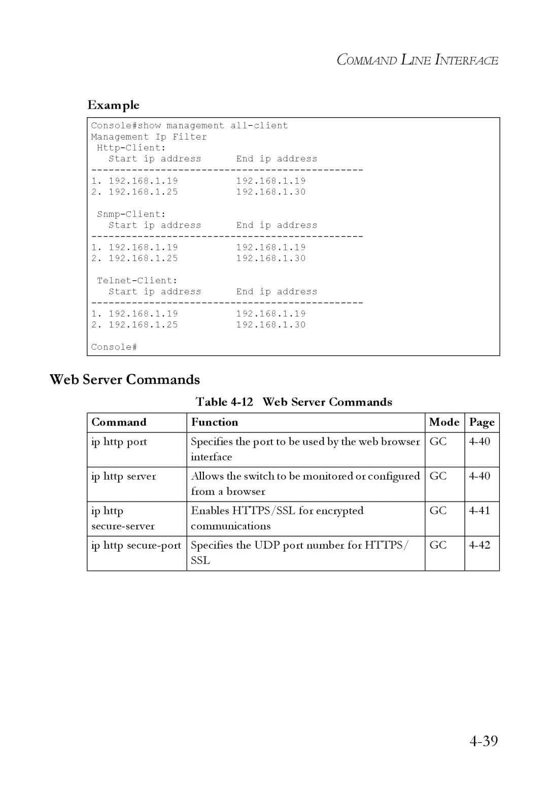 SMC Networks SMC6824M manual Web Server Commands 