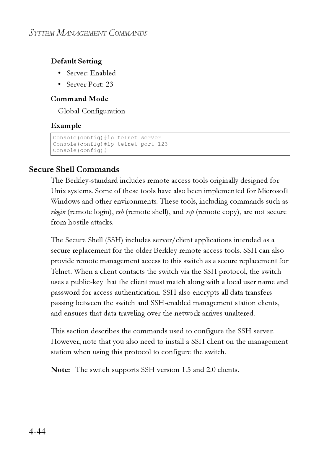 SMC Networks SMC6824M manual Secure Shell Commands, Server Enabled Server Port 