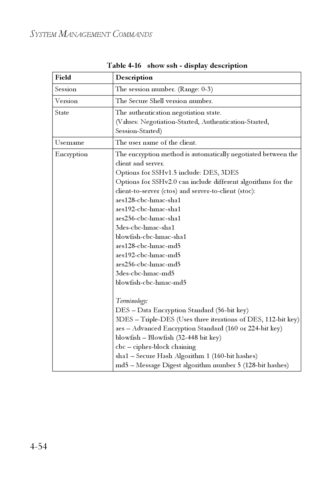 SMC Networks SMC6824M manual show ssh display description, Terminology 