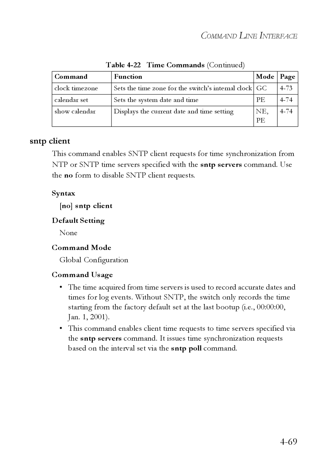 SMC Networks SMC6824M manual Sntp client, Syntax No sntp client Default Setting 