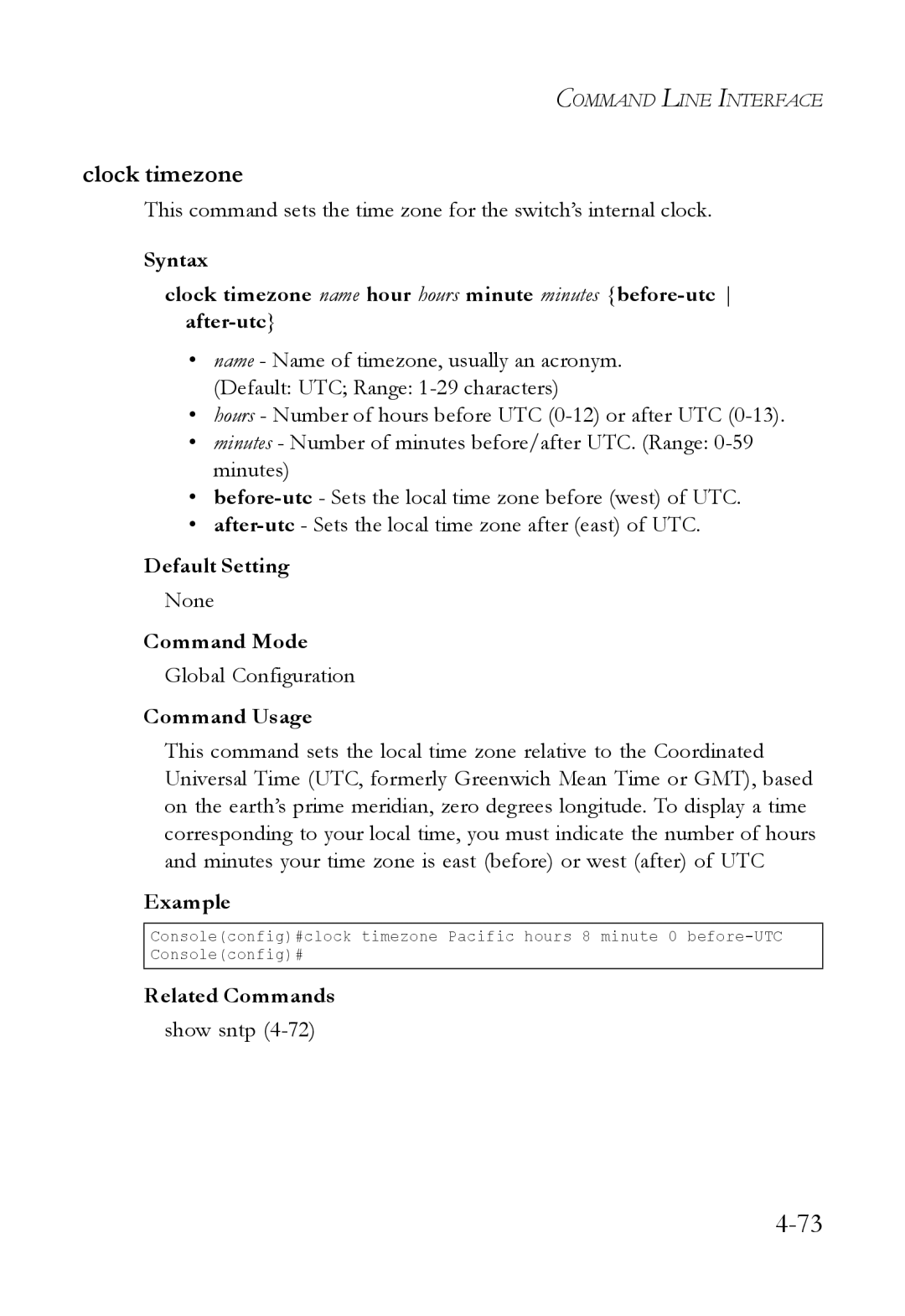 SMC Networks SMC6824M manual Clock timezone, None 