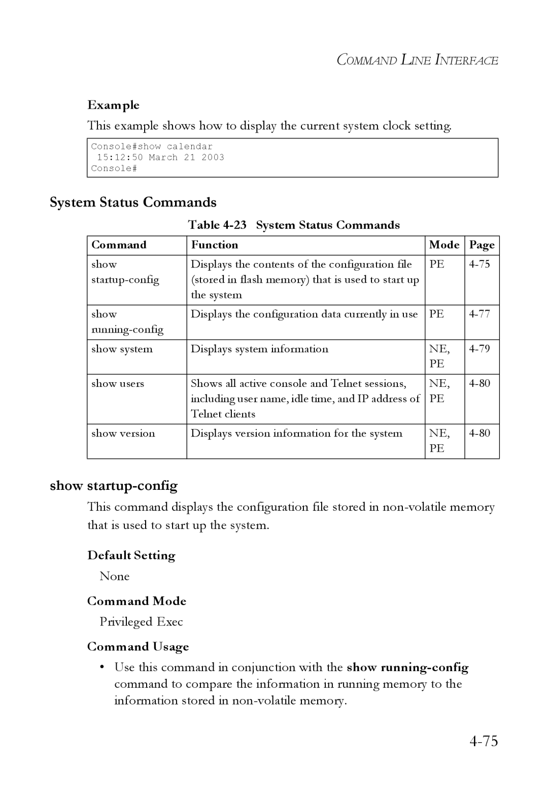 SMC Networks SMC6824M manual System Status Commands, Show startup-config 