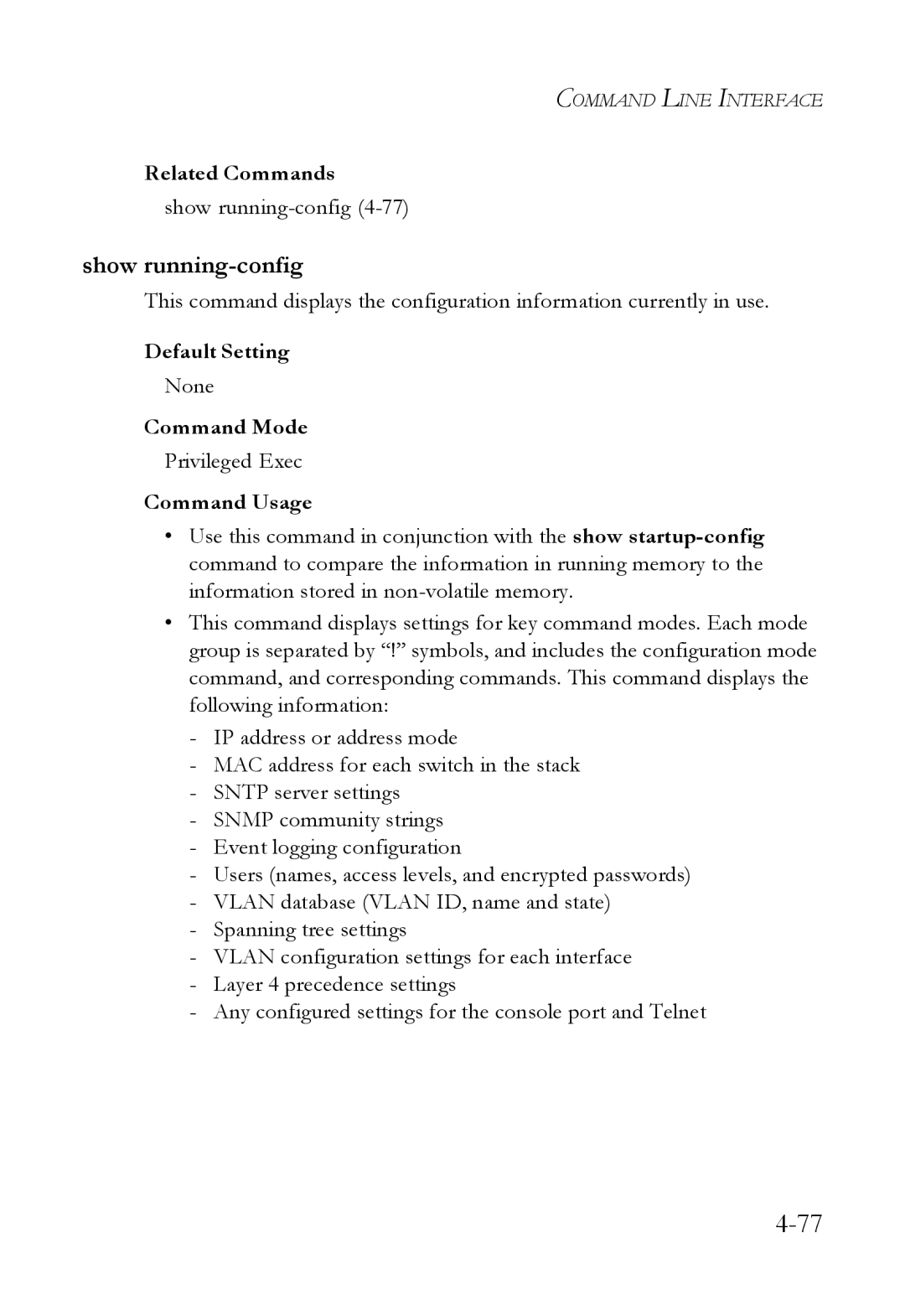 SMC Networks SMC6824M manual Show running-config, Related Commands 