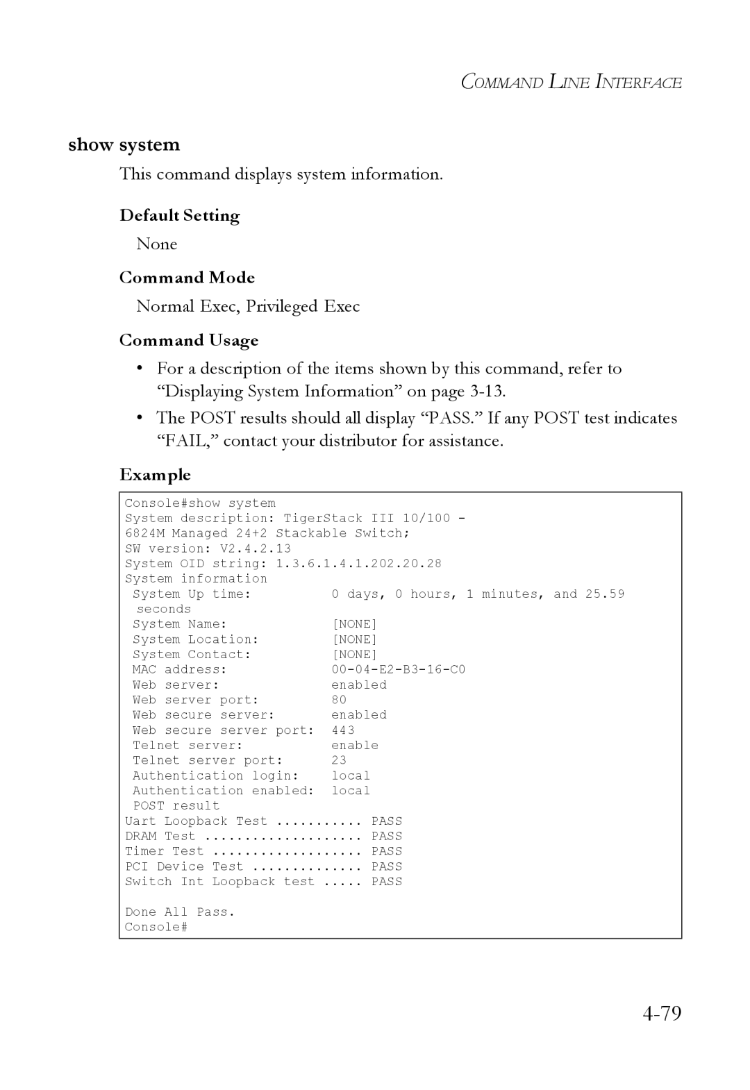 SMC Networks SMC6824M manual Show system, This command displays system information 