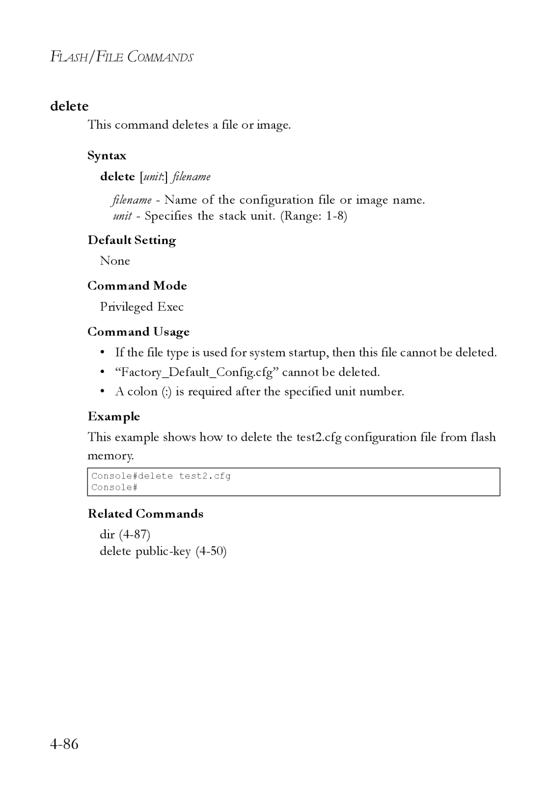 SMC Networks SMC6824M manual This command deletes a file or image, Dir Delete public-key 