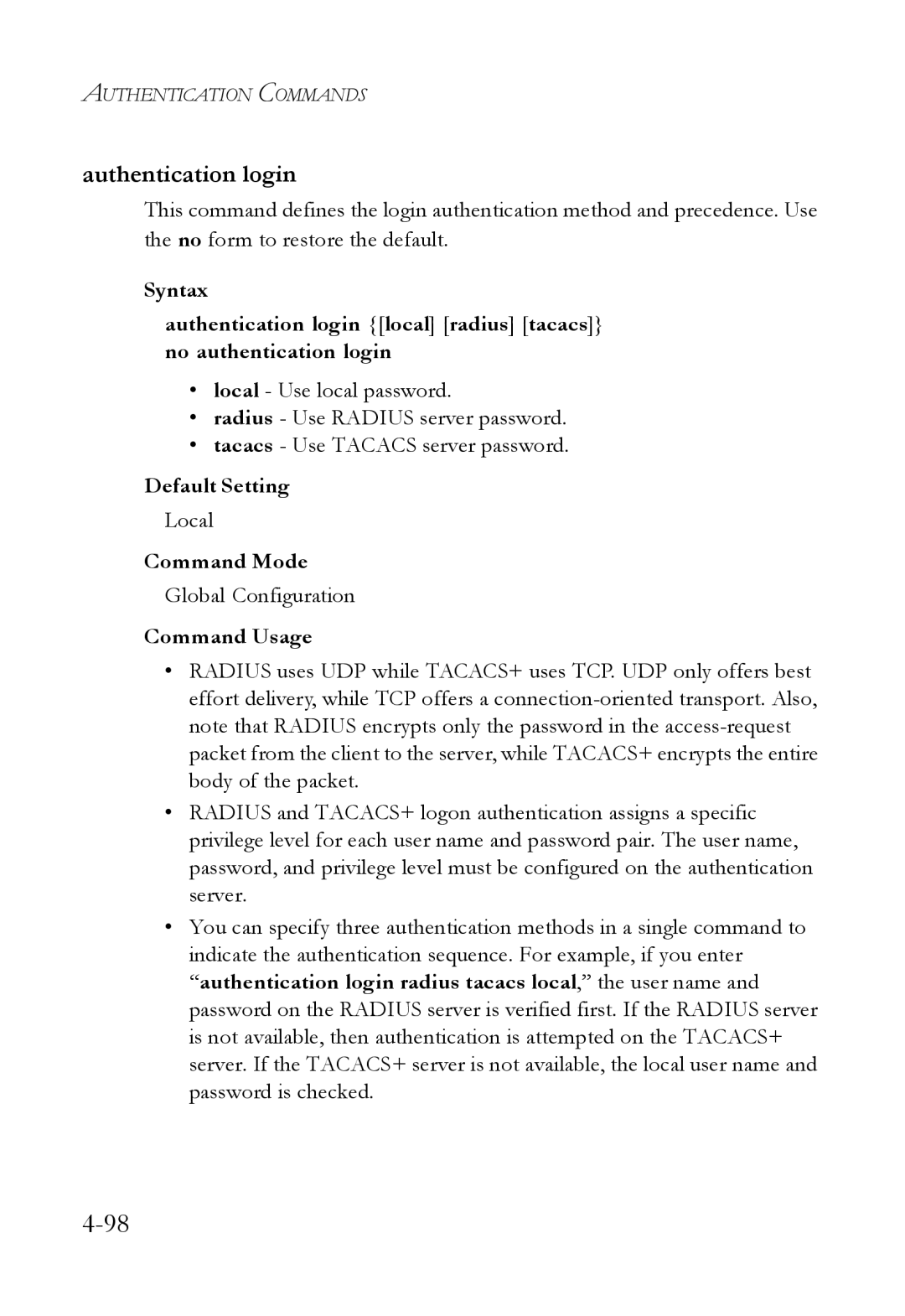 SMC Networks SMC6824M manual Authentication login, Local 