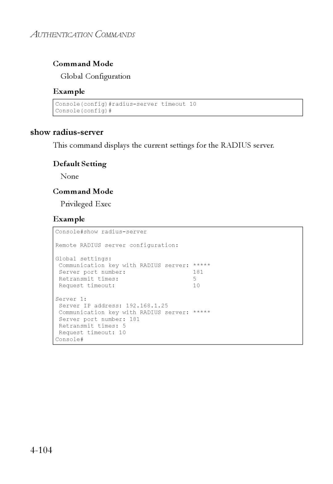 SMC Networks SMC6824M manual Show radius-server, Privileged Exec 