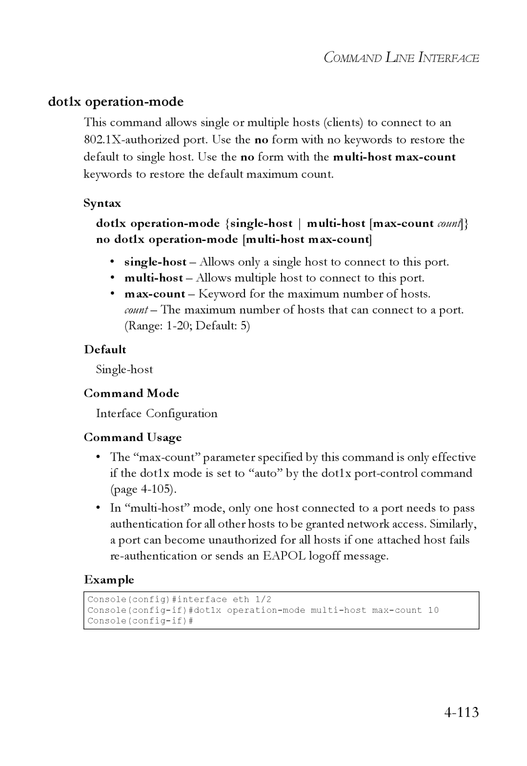 SMC Networks SMC6824M manual Dot1x operation-mode, Single-host 