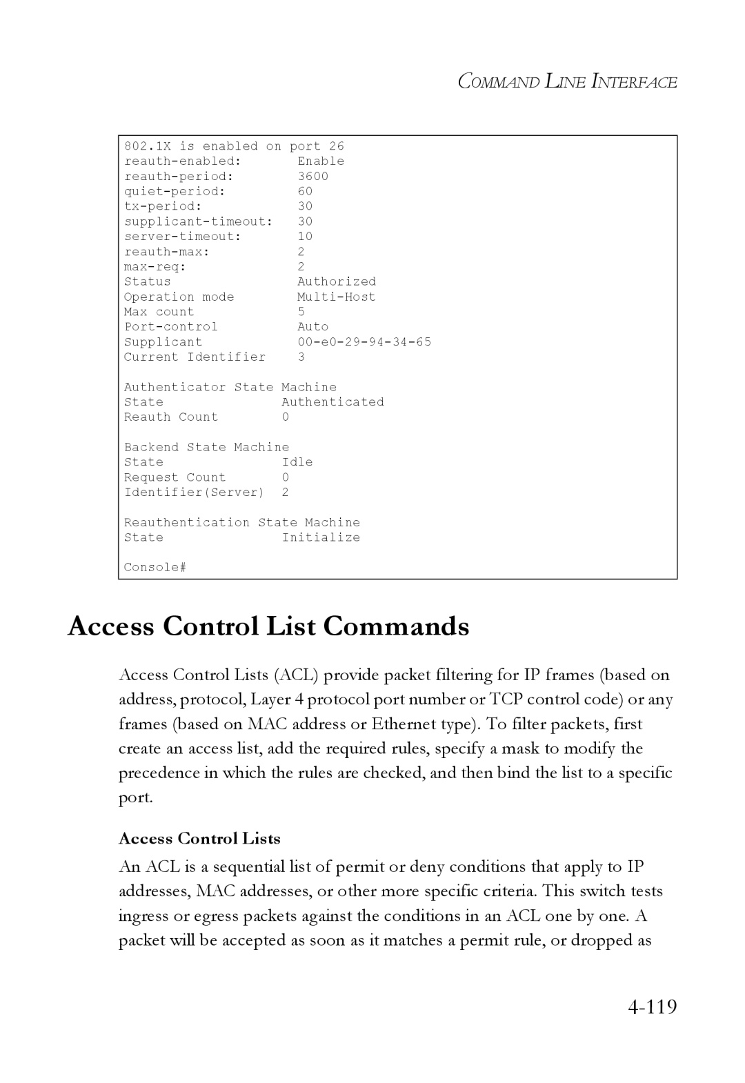 SMC Networks SMC6824M manual Access Control List Commands, Access Control Lists 