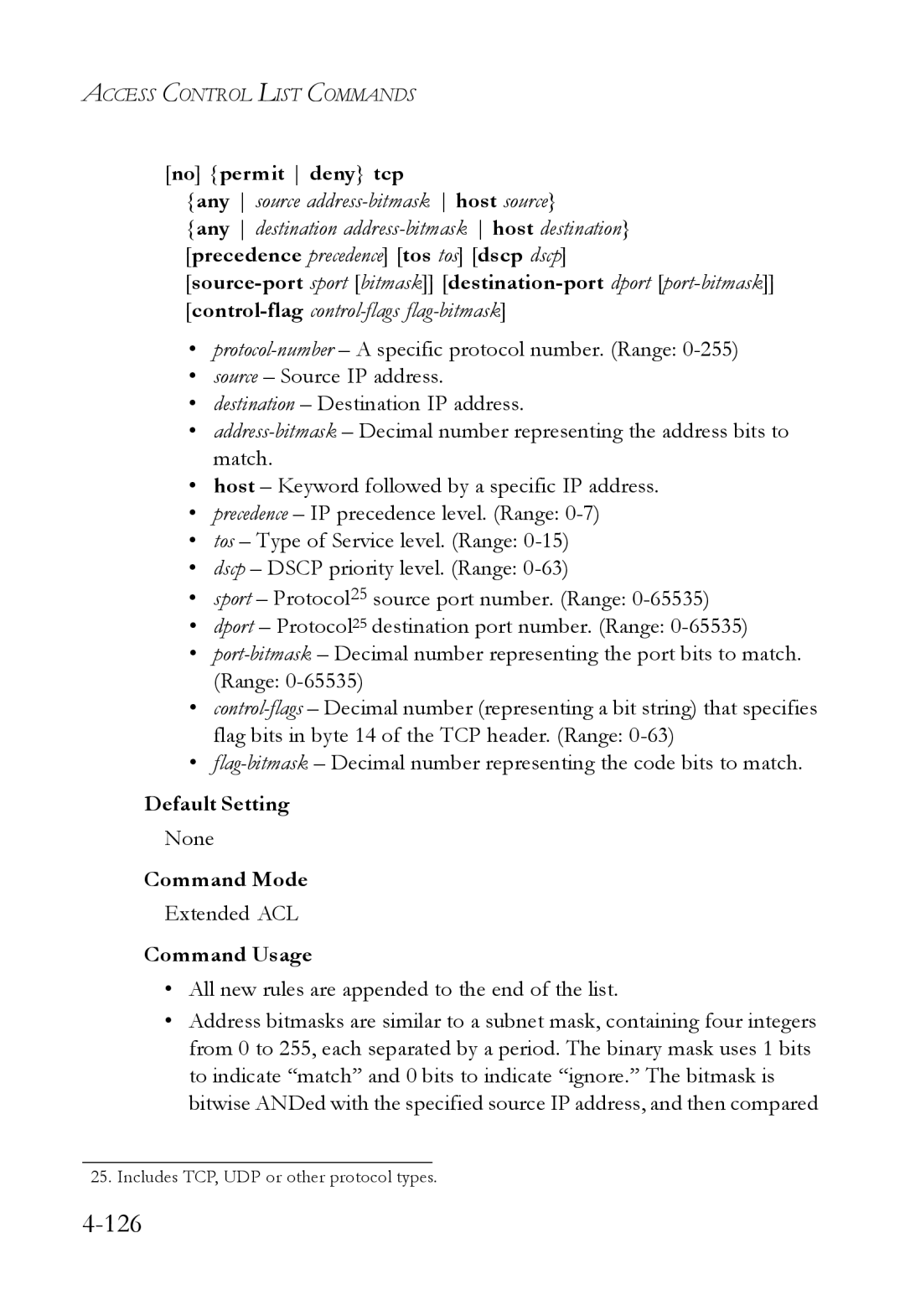 SMC Networks SMC6824M manual No permit deny tcp, Extended ACL 