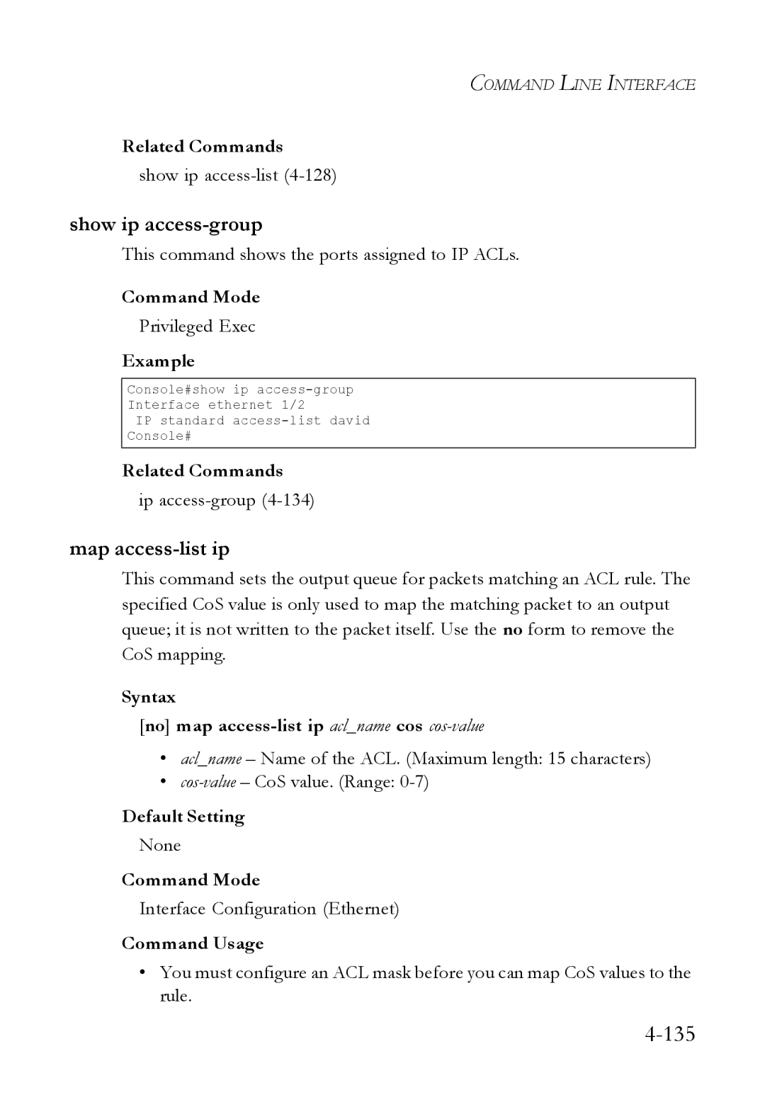 SMC Networks SMC6824M manual Show ip access-group, Map access-list ip, Show ip access-list4-128 