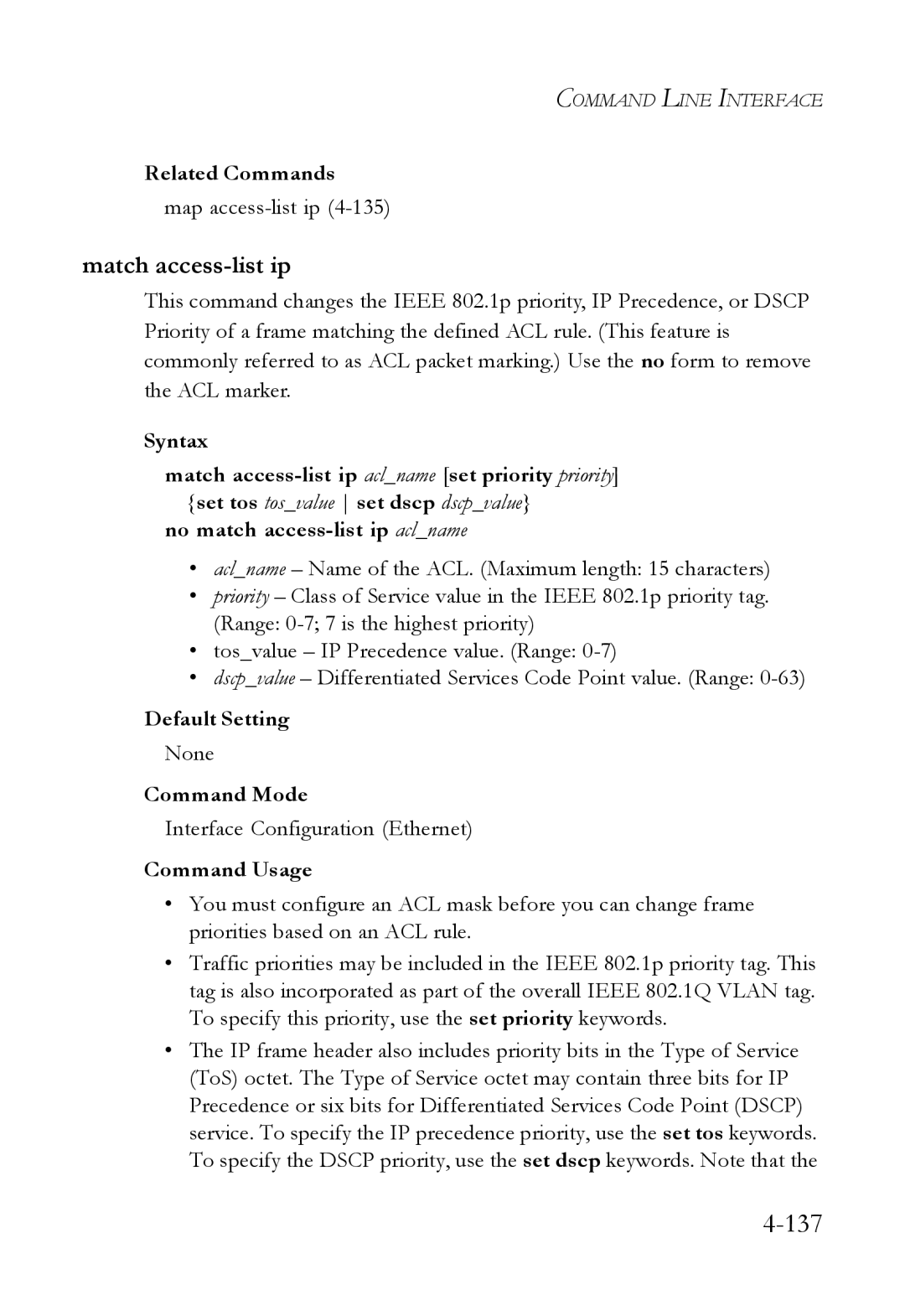 SMC Networks SMC6824M manual Match access-list ip, Map access-list ip 