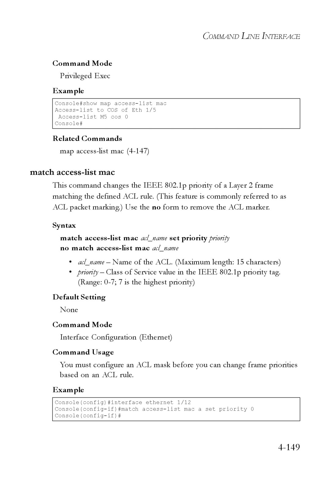 SMC Networks SMC6824M manual Match access-list mac, Map access-list mac 