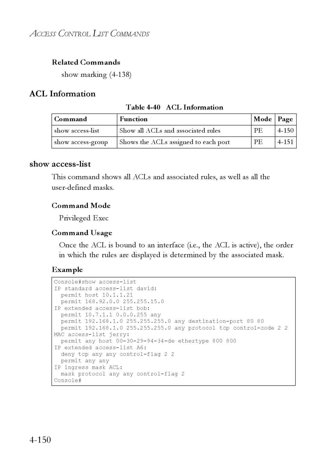 SMC Networks SMC6824M manual ACL Information, Show access-list 