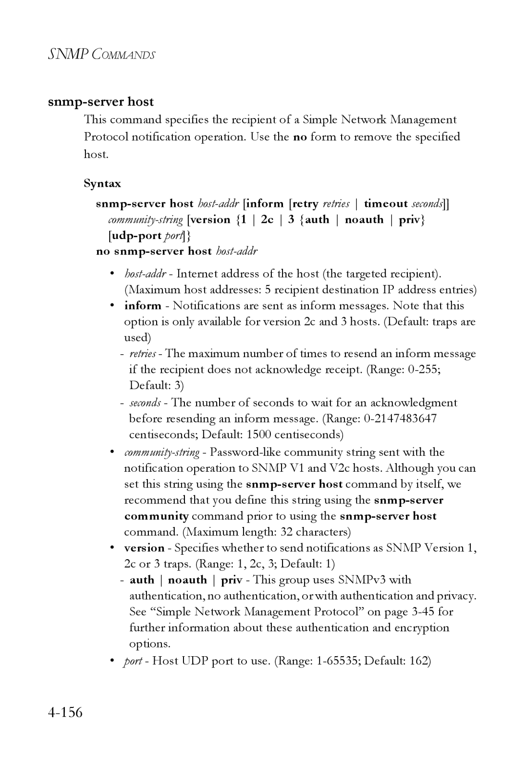 SMC Networks SMC6824M manual 156, Snmp-server host 