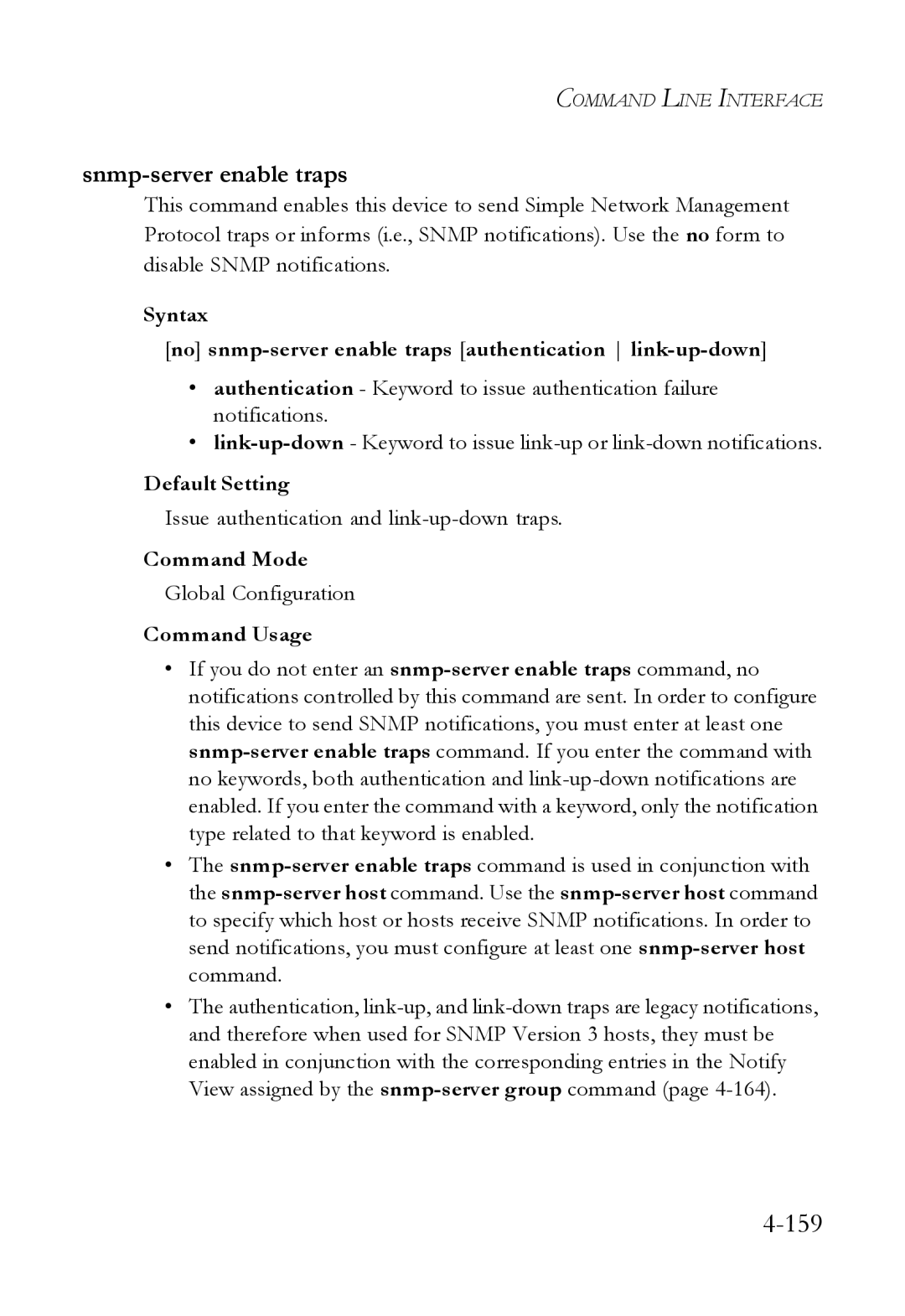 SMC Networks SMC6824M manual Snmp-server enable traps, Issue authentication and link-up-down traps 