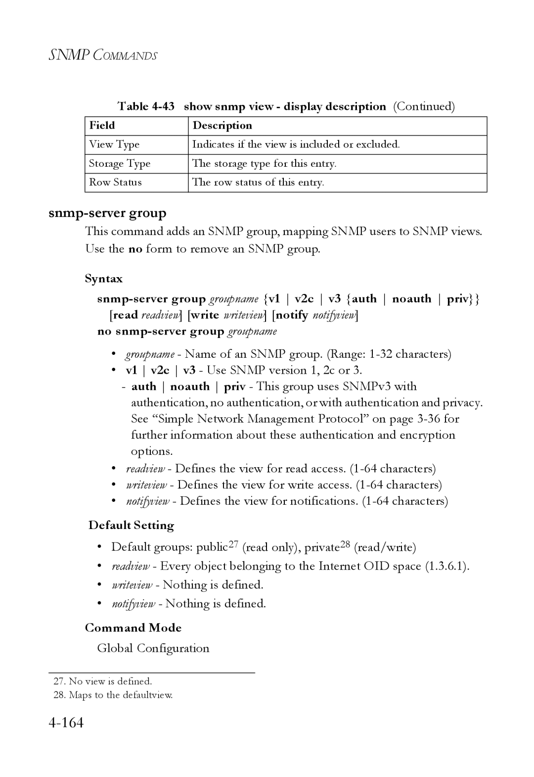 SMC Networks SMC6824M manual 164, Snmp-server group 