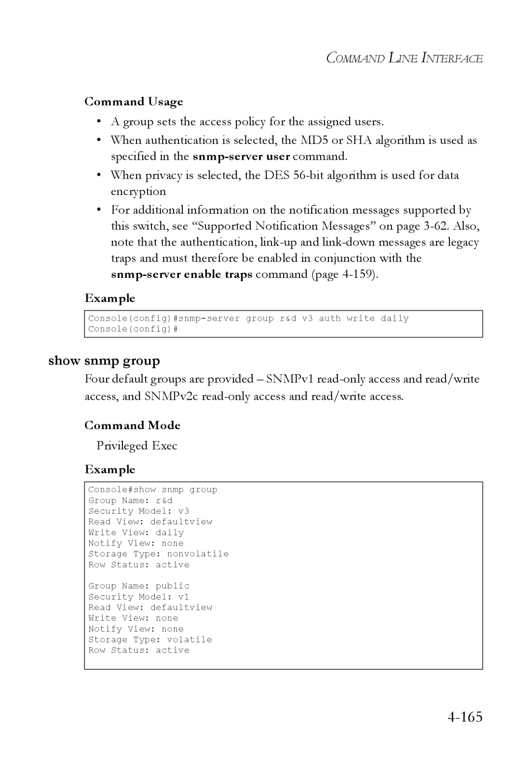 SMC Networks SMC6824M manual Show snmp group, Command Usage 