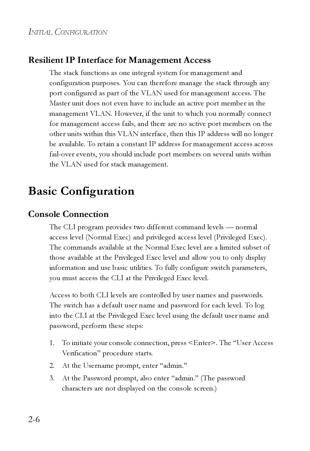 SMC Networks SMC6824M manual Basic Configuration, Resilient IP Interface for Management Access, Console Connection 