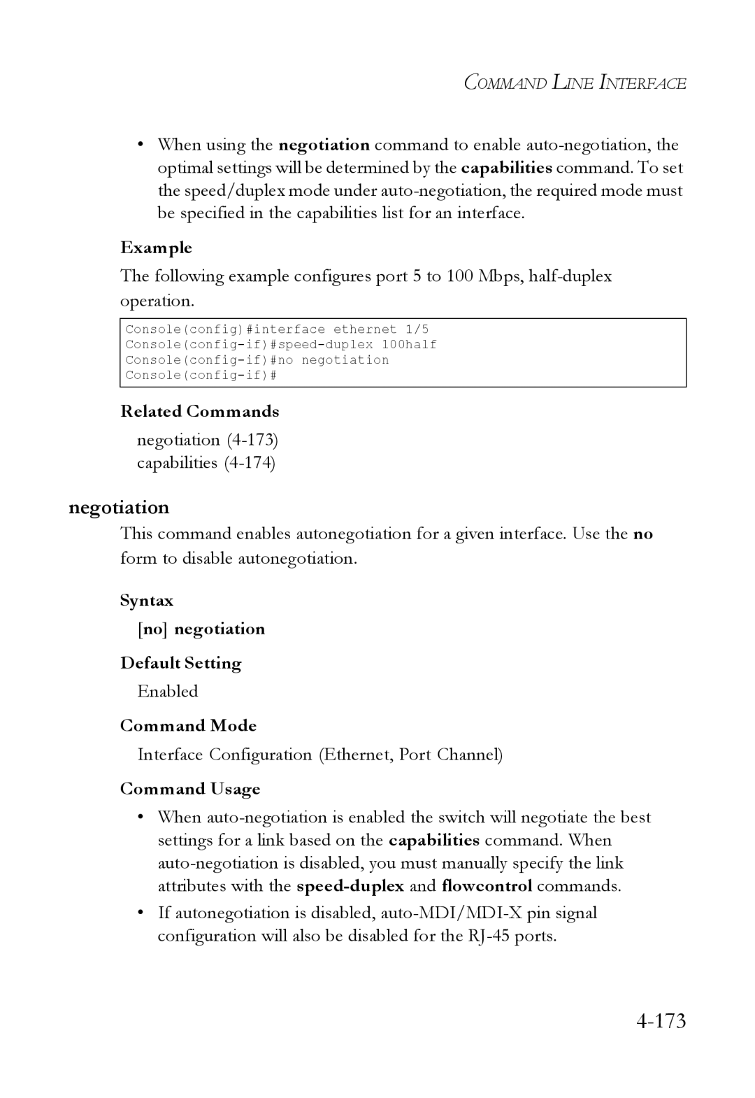 SMC Networks SMC6824M manual Negotiation 4-173capabilities, Syntax No negotiation Default Setting 