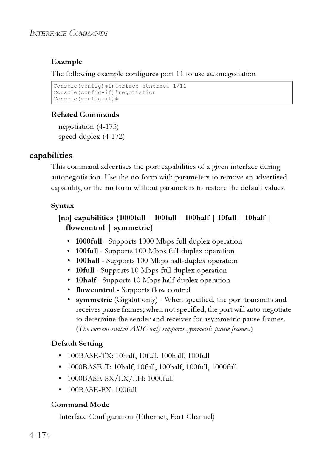 SMC Networks SMC6824M manual Capabilities, Following example configures port 11 to use autonegotiation 