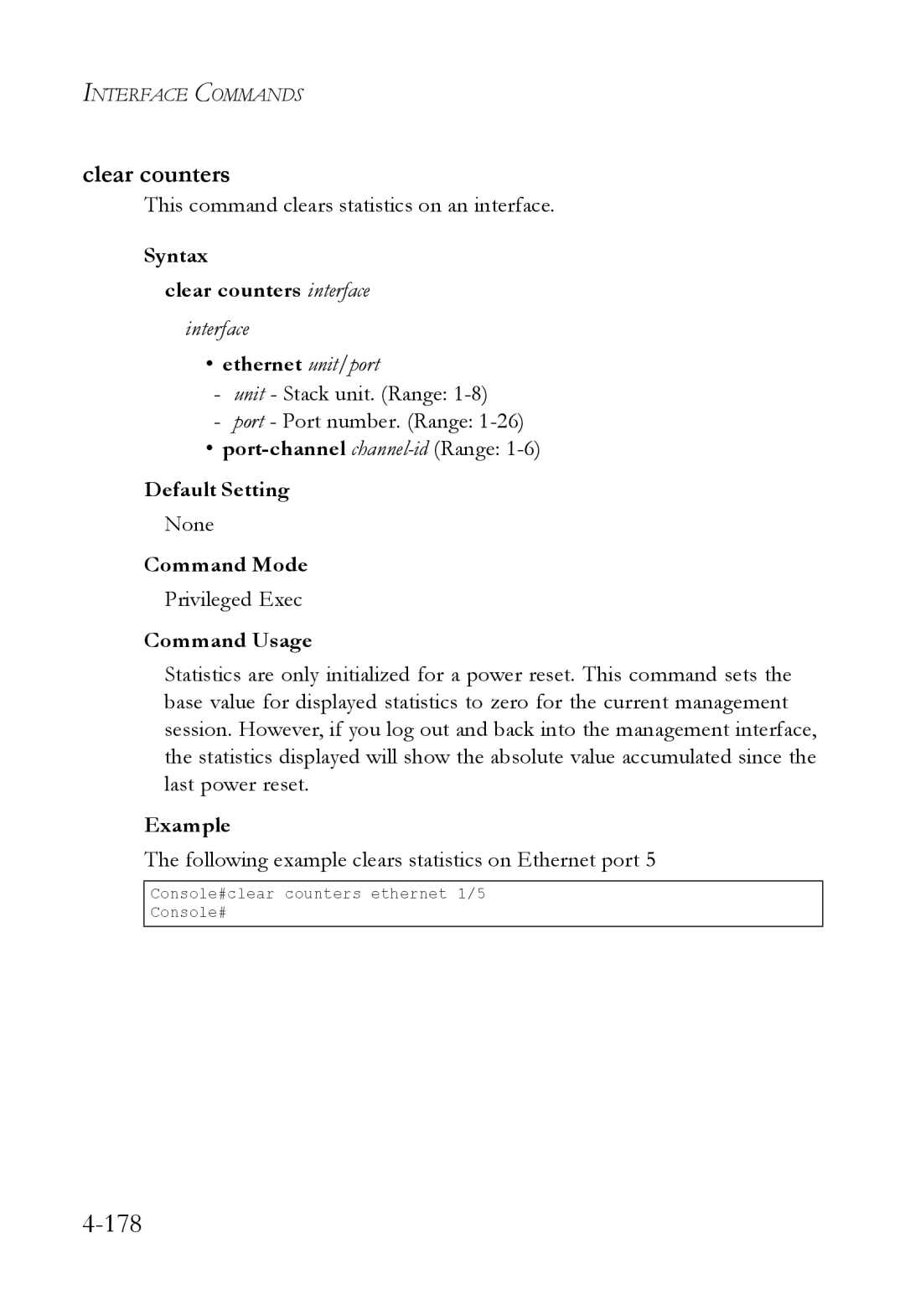 SMC Networks SMC6824M manual This command clears statistics on an interface, Syntax Clear counters interface 