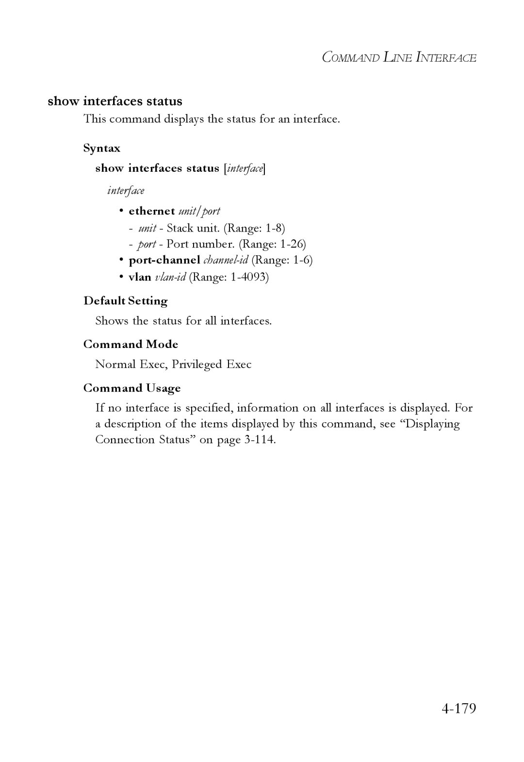 SMC Networks SMC6824M manual Show interfaces status, This command displays the status for an interface 