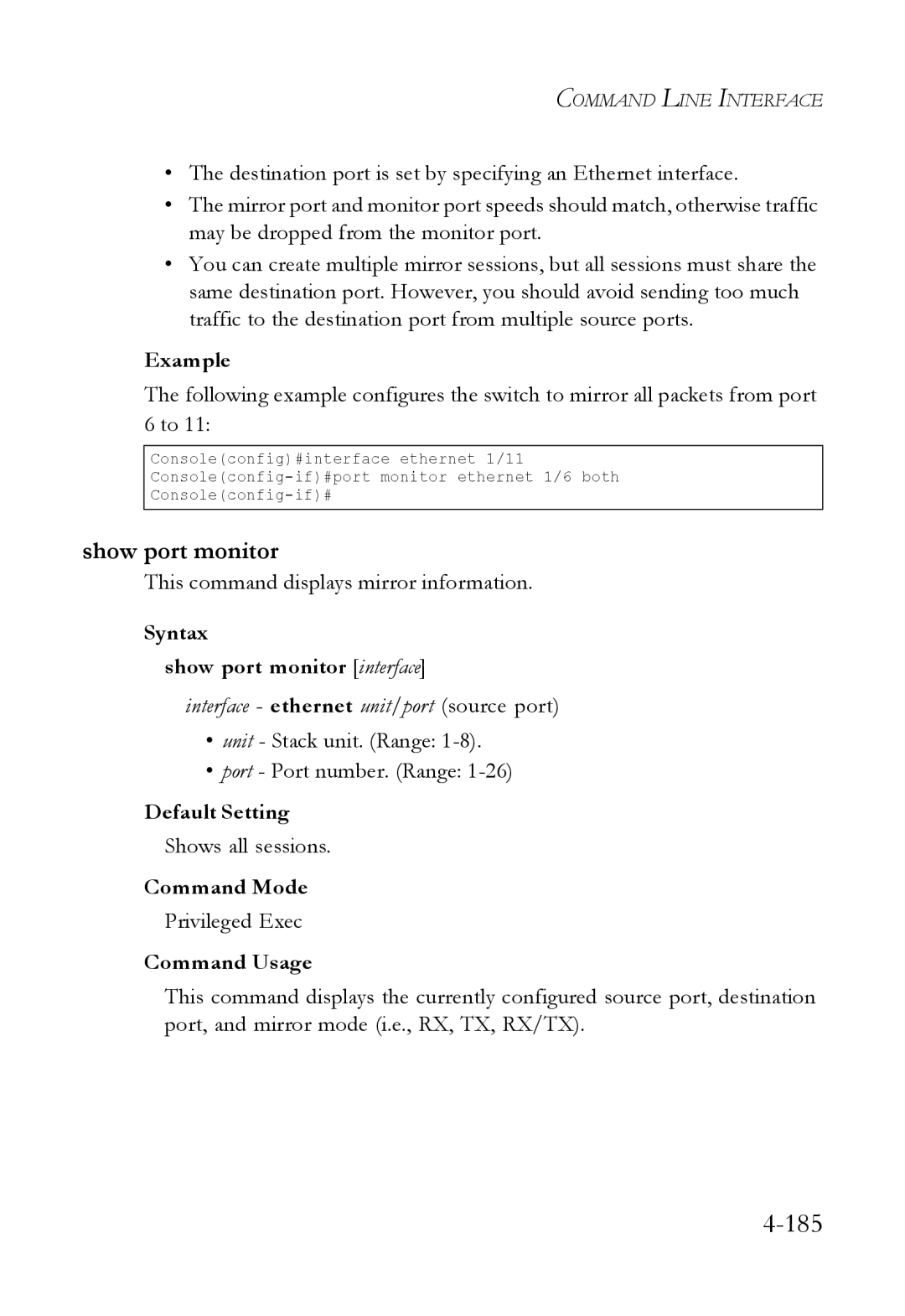 SMC Networks SMC6824M This command displays mirror information, Syntax Show port monitor interface, Shows all sessions 