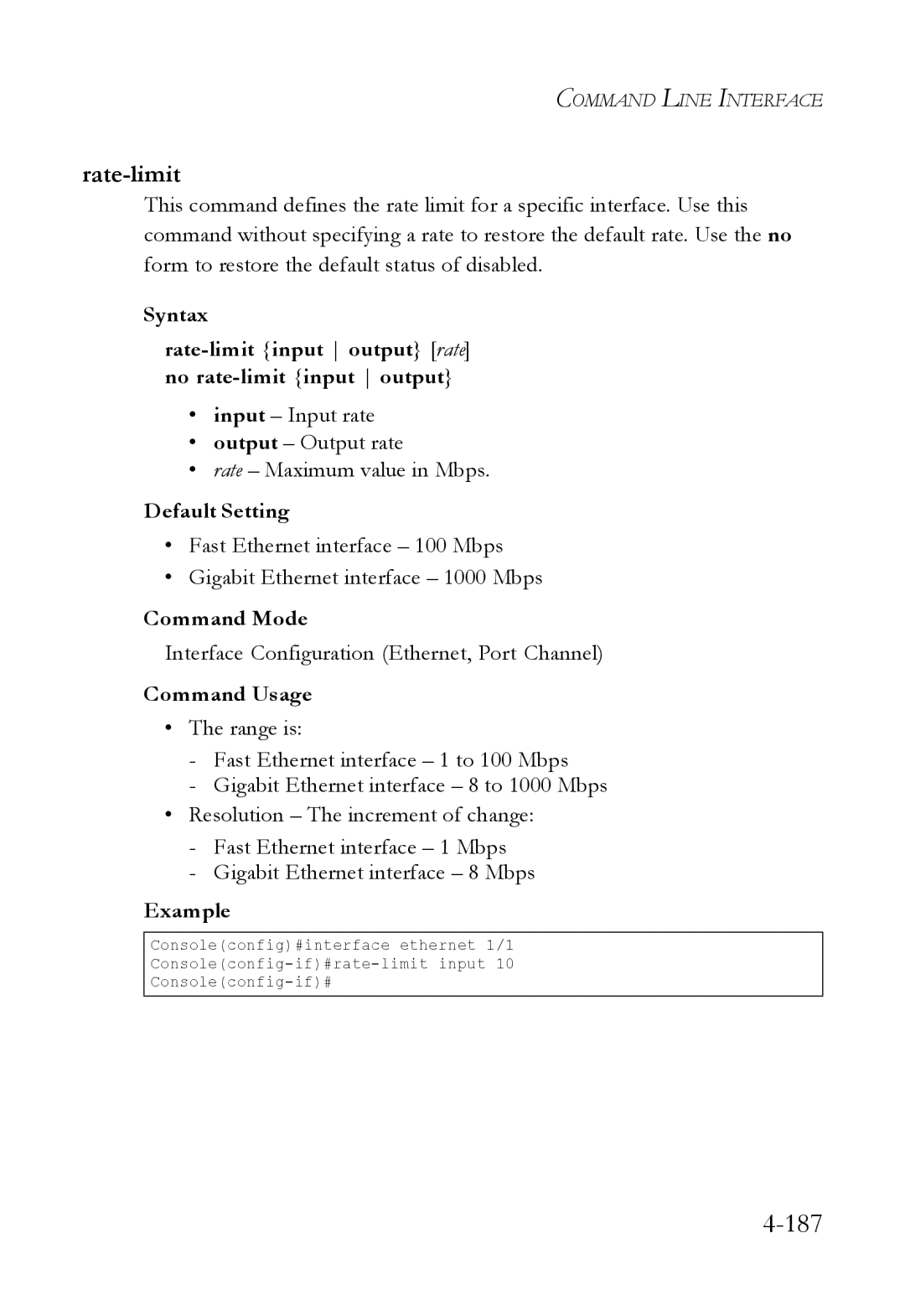 SMC Networks SMC6824M manual Rate-limit, Interface Configuration Ethernet, Port Channel 